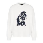 Emporio Armani French Terry Sweater Collection Broderad White, Herr