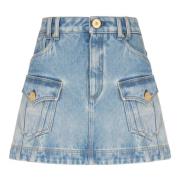 Balmain Blå A-linje Denim Minikjol Blue, Dam