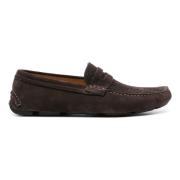 Giorgio Armani Bruna Loafers Elegant Stängda Platta Brown, Herr