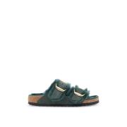 Birkenstock Fårskinnsslides med justerbara remmar Green, Dam