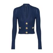 Balmain Blå V-ringad Kort Kofta Blue, Dam