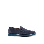 Casadei Blå Läder Loafers Elegant Stängda Platta Skor Blue, Herr