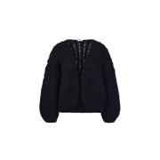 Maiami Mohair Strukturer Bomber Cardigan Svart Black, Dam