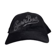 MC2 Saint Barth Svart sammet baseballkeps med strassbroderi Black, Dam