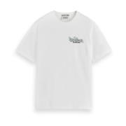 Scotch & Soda Fram- och Baksida Konstverk Bomull T-shirt White, Herr