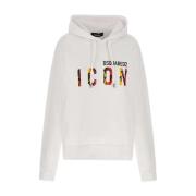 Dsquared2 Tryck Logo Hoodie White, Dam