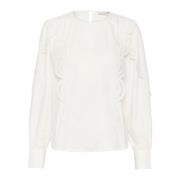 Kaffe Feminin Blus med Puffade Ärmar White, Dam