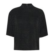 Kaffe Svart Glitter Jersey Tee Löst Passform Black, Dam