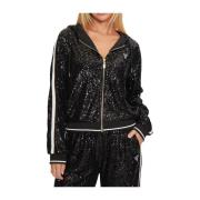 Guess Svart Paljett Dragkedja Hoodie Stilig Elegans Black, Dam