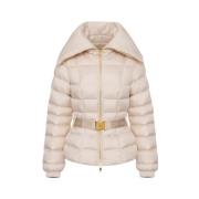 Elisabetta Franchi Kort dunjacka med bred hals Beige, Dam