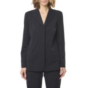 Max Mara Svart Jersey Blazer med Laser-Cut Kanter Black, Dam