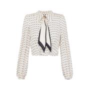 Elisabetta Franchi Rhombus Print Cropped Skjorta med Halsduk Beige, Da...