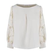 See by Chloé T-shirt med blommig spetsärm Beige, Dam