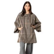 Max Mara Weekend Rutig Puffer Cape Jacka Gray, Dam