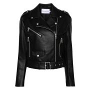 Calvin Klein Jeans Casual Läder Bikerjacka i Svart Black, Dam