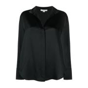 Vince Elegant Svart Silk Stand Blus Black, Dam