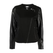 DKNY Svart Moto Jacka Casual Stil Black, Dam