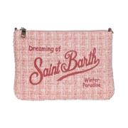 MC2 Saint Barth Elegant Tweed Clutch med Broderat Logotyp Pink, Dam