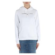 Tommy Jeans Bomullshoodie med logobroderi White, Dam