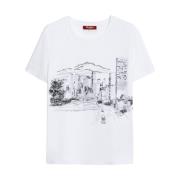 Max Mara Studio Grafisk Tryck Bomull T-shirt White, Dam