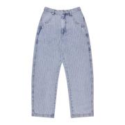 Munthe Randig Denim Cargo Byxor Ljusblå Blue, Dam