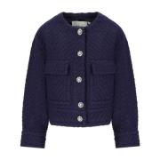 Essentiel Antwerp Blå Gouveau Ullblandning Crop Jacka Blue, Dam