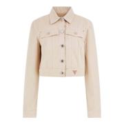 Guess Klassisk Crop Jacka i Kräm Beige, Dam