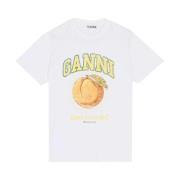 Ganni Ekologisk Bomull Persika T-Shirt White, Dam