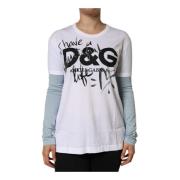 Dolce & Gabbana Vit Logotyp Tryck Bomull T-shirt White, Dam