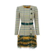 Elisabetta Franchi Tartan Bomullsklänning med Bälte Green, Dam