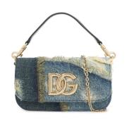 Dolce & Gabbana Skulderväska i patchwork denim med guldlogotyp Blue, D...