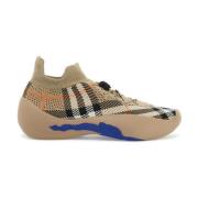 Burberry Rutig Stickad Neptune Sneakers Beige, Dam