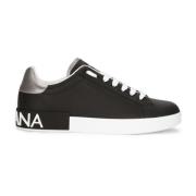 Dolce & Gabbana Svarta läderlogopatch sneakers Black, Herr