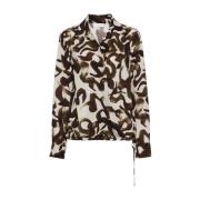 Dries Van Noten Crepe Texture Wrap Skjorta med Handmålad Print Brown, ...