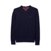 Tommy Hilfiger Blå Ekologisk Bomull Kashmir Tröja Blue, Herr