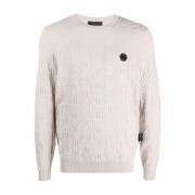 Philipp Plein Monogram Silke/Ull Pullover Tröja Beige Beige, Herr