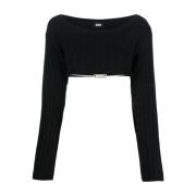 Gcds Svart Bling Crop Sweater Black, Dam