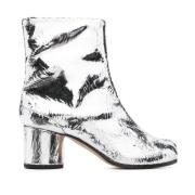 Maison Margiela Silver-tone Läder Blockklack Stövlar Gray, Dam