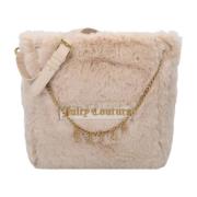 Juicy Couture Beige Axelväska i Fuskpäls med Reversibelt Logotyp Beige...