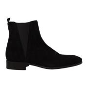 Dolce & Gabbana Lyxiga Svarta Mocka Chelsea Boots Black, Herr