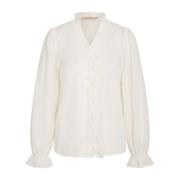 RUE de Femme Feminin Skjorta med Volanger Off White White, Dam