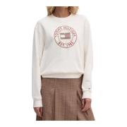 Tommy Hilfiger Nautisk Broderad Sweatshirt för Kvinnor White, Dam