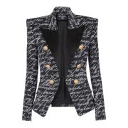 Balmain Jacka med 6 knappar och 'Love Letter'-tryck Black, Dam