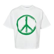 American Dreams Vit Peace Bomull Tee med Gröna Bokstäver White, Dam