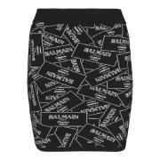 Balmain Kort kjol i jacquardstickad etikett Black, Dam