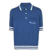 Balmain Bomull-linne polotröja med Balain Signature brodyr Blue, Herr