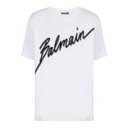 Balmain T-shirt med flocked bokstav logo White, Herr