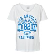 American Dreams LA California Bomull Tee med Blå Bokstäver White, Dam