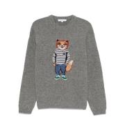 Maison Kitsuné Intarsia Dressed Fox Ulltröja Navy Gray, Herr