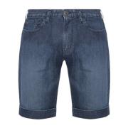 Emporio Armani Denim Bermuda Shorts med Läderlogotyp Blue, Herr